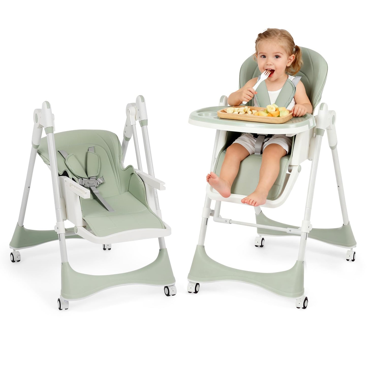 3-in-1 Baby High Chair with Soothing Rocker | Convertible Baby High Chair for babies and Toddlers | Brake Wheels, Easy Clean, Sp