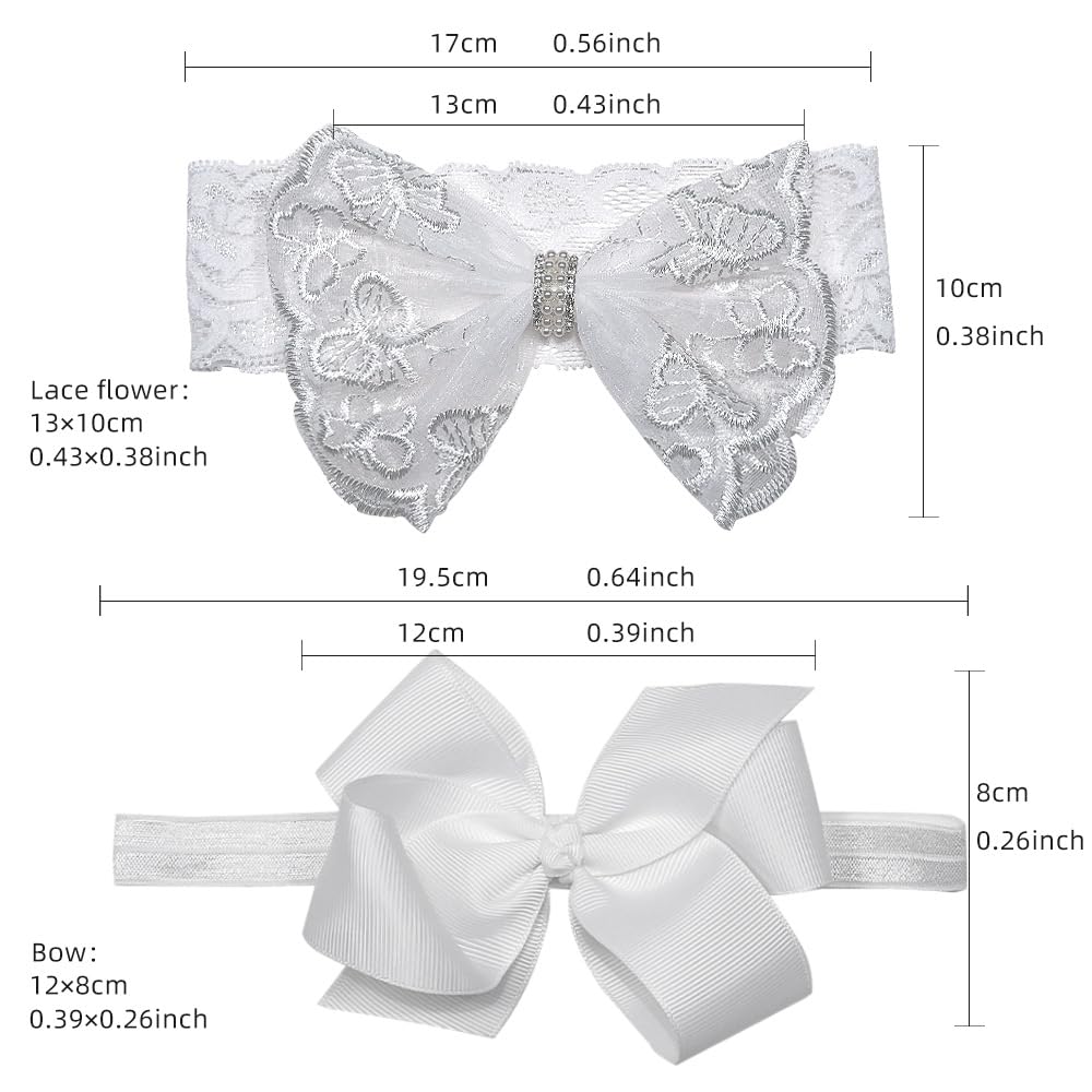 Nishine 2 Pack Baptism White Newborn Bowknot Headbands Baby Christening Hair Bows Headwrap Toddler Hairband (Bowknot -2 Pack)