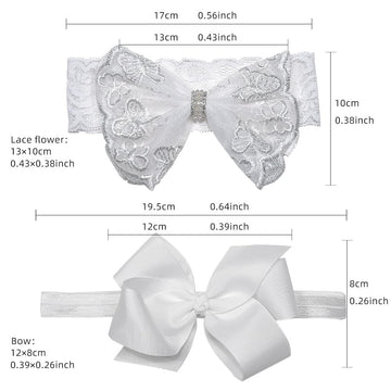 Nishine 2 Pack Baptism White Newborn Bowknot Headbands Baby Christening Hair Bows Headwrap Toddler Hairband (Bowknot -2 Pack)