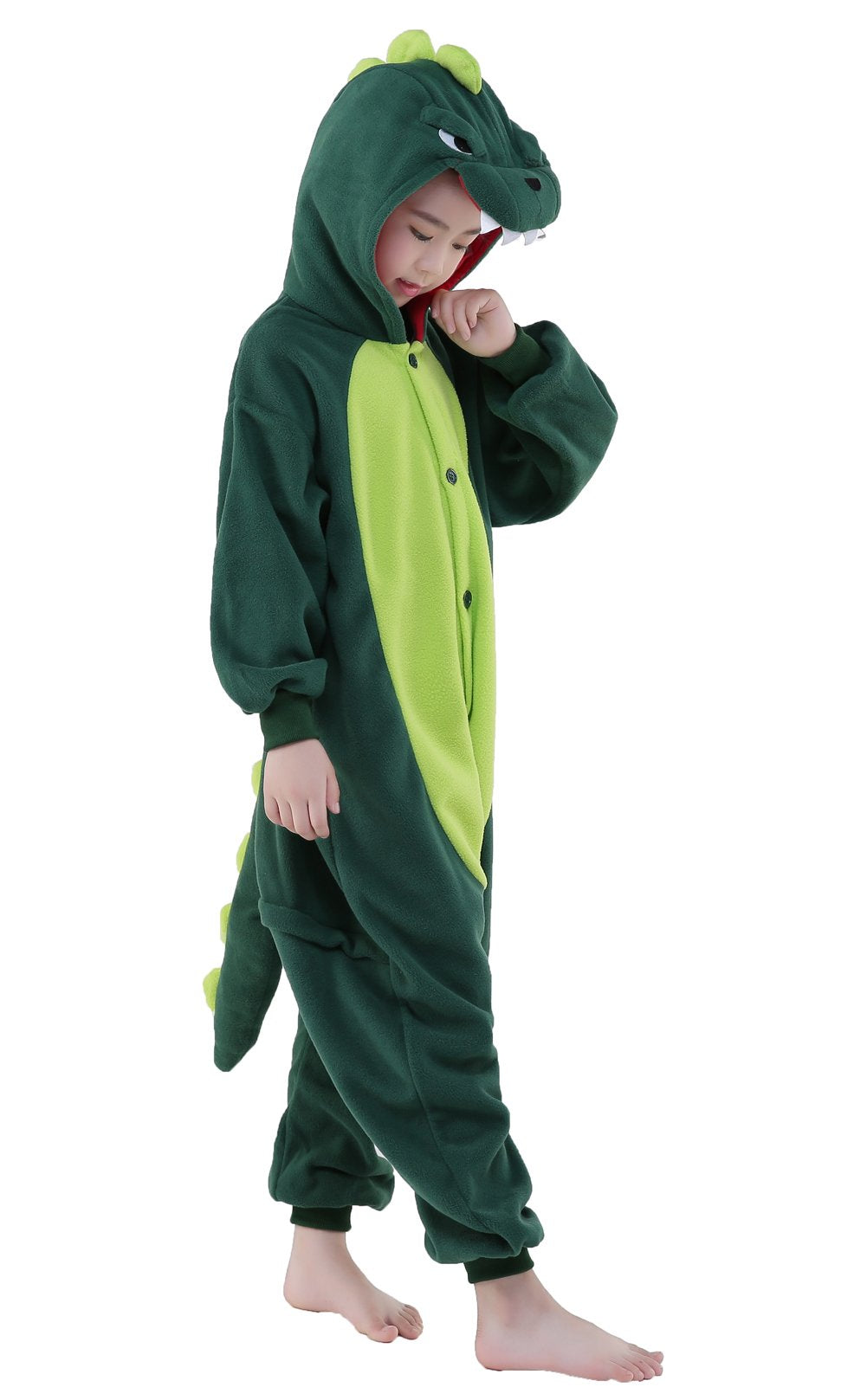 Canasour Dinosaur Onesie Kids Animal Halloween Cosplay Costume For 8-10 Years Girls Dino Unisex Outfuit One Piece Hooded Christm