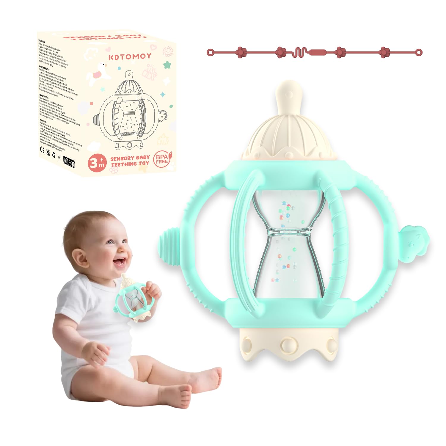 Teething Rattles for Babies 0-6 Months 6-12 Months, Silicone Rattle Teether with Pacifier, Baby Montessori Toys 6-18 Months, Inf