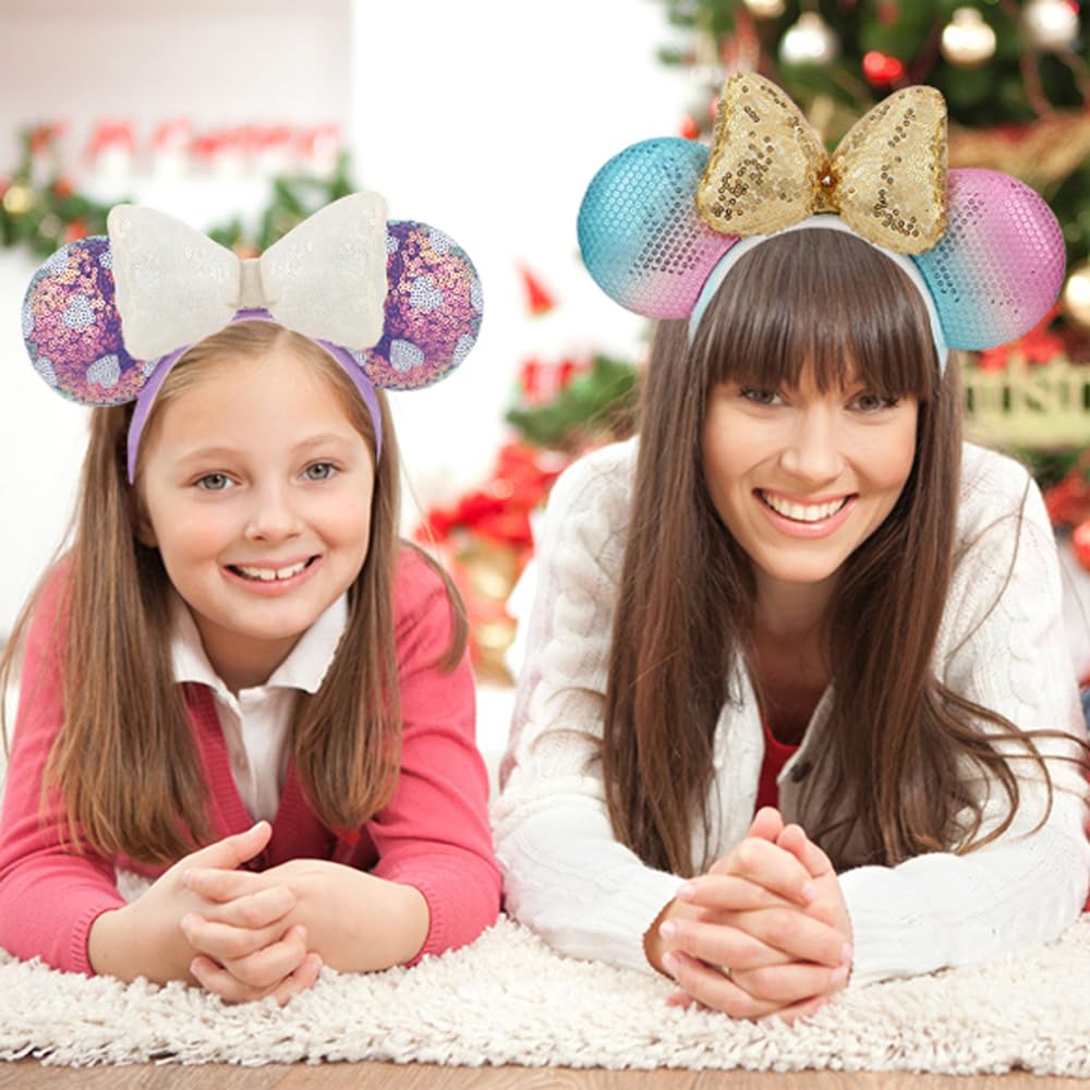 Rcjera Minnie Sequin Mouse Ears Headband For Women Girls Boys, Sequin Bow Headbands Classic Glitter Party Princess Decoration Co
