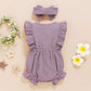Younger Tree Toddler Baby Girl Ruffled Sleeveless Romper Casual Summer Jumpsuit Cotton Linen Clothes (Button-Purple, 6-12 Months