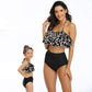 2Pcs Mommy And Me Matching Family Swimsuit Ruffle Women Swimwear Kids Children Toddler Bikini Bathing Suit Beachwear Sets (Leopa