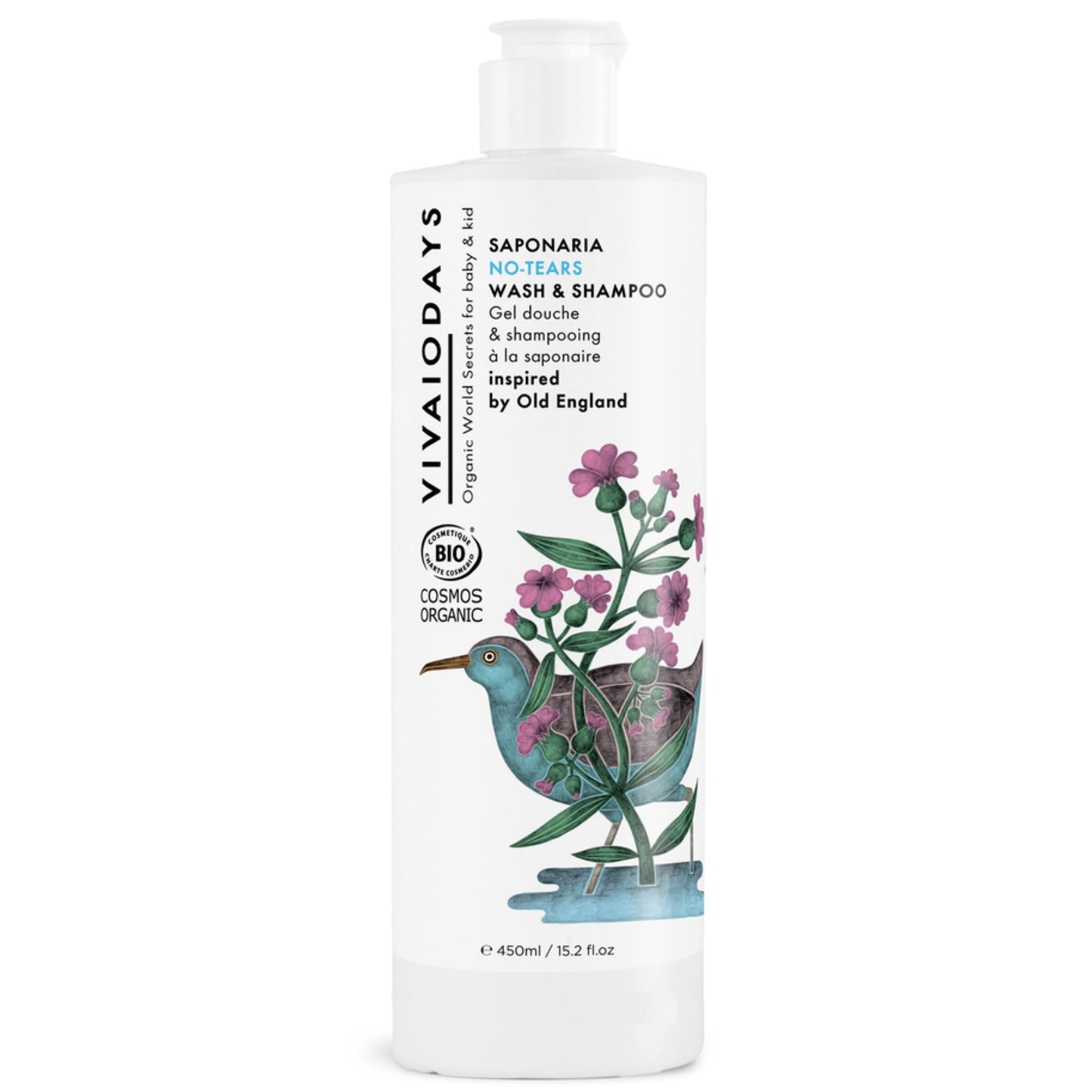 Vivaiodays Organic Saponaria No-Tears Wash & Shampoo, Mild, Gentle And Soap Free 15.2 Fl.Oz.| 450 Ml