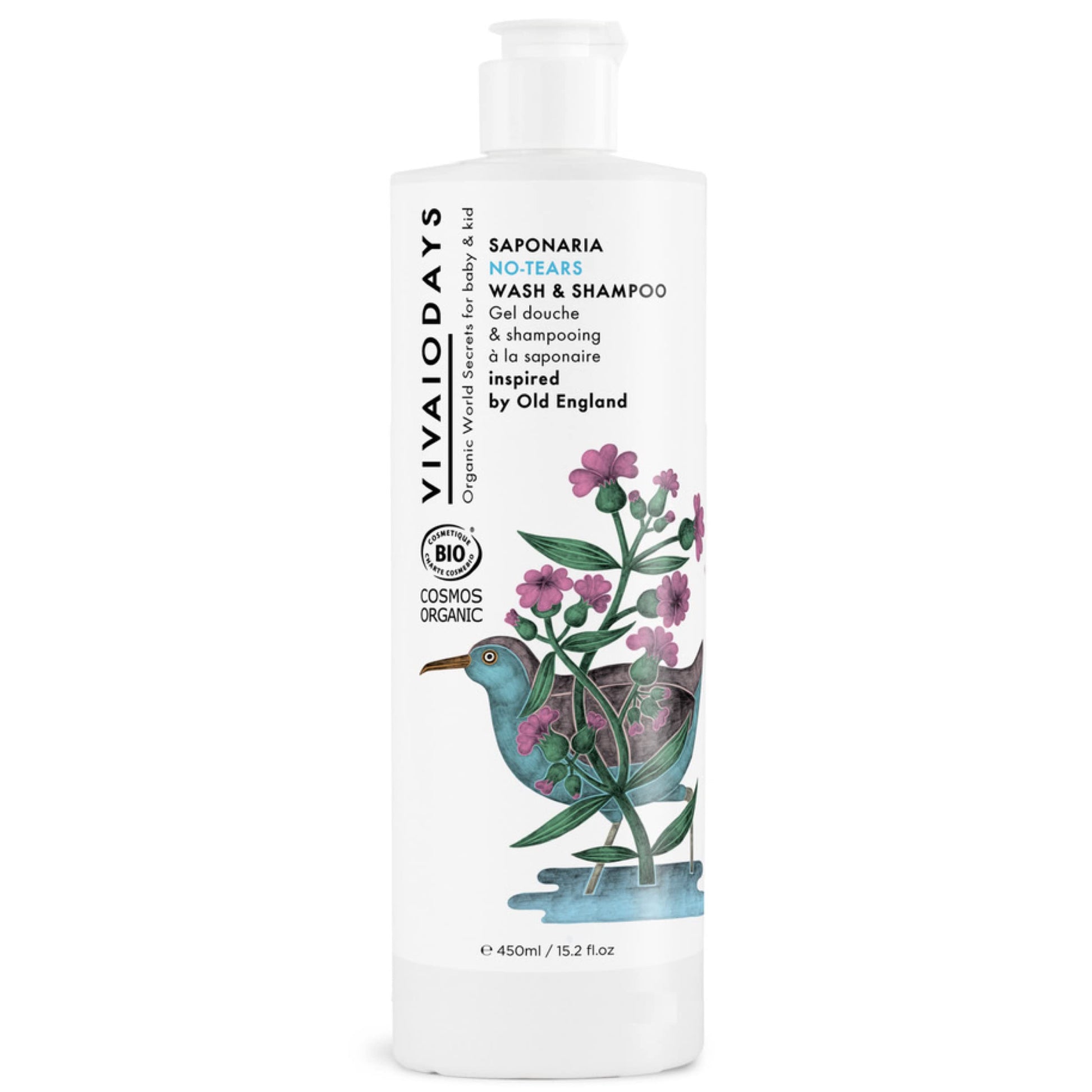 Vivaiodays Organic Saponaria No-Tears Wash & Shampoo, Mild, Gentle And Soap Free 15.2 Fl.Oz.| 450 Ml