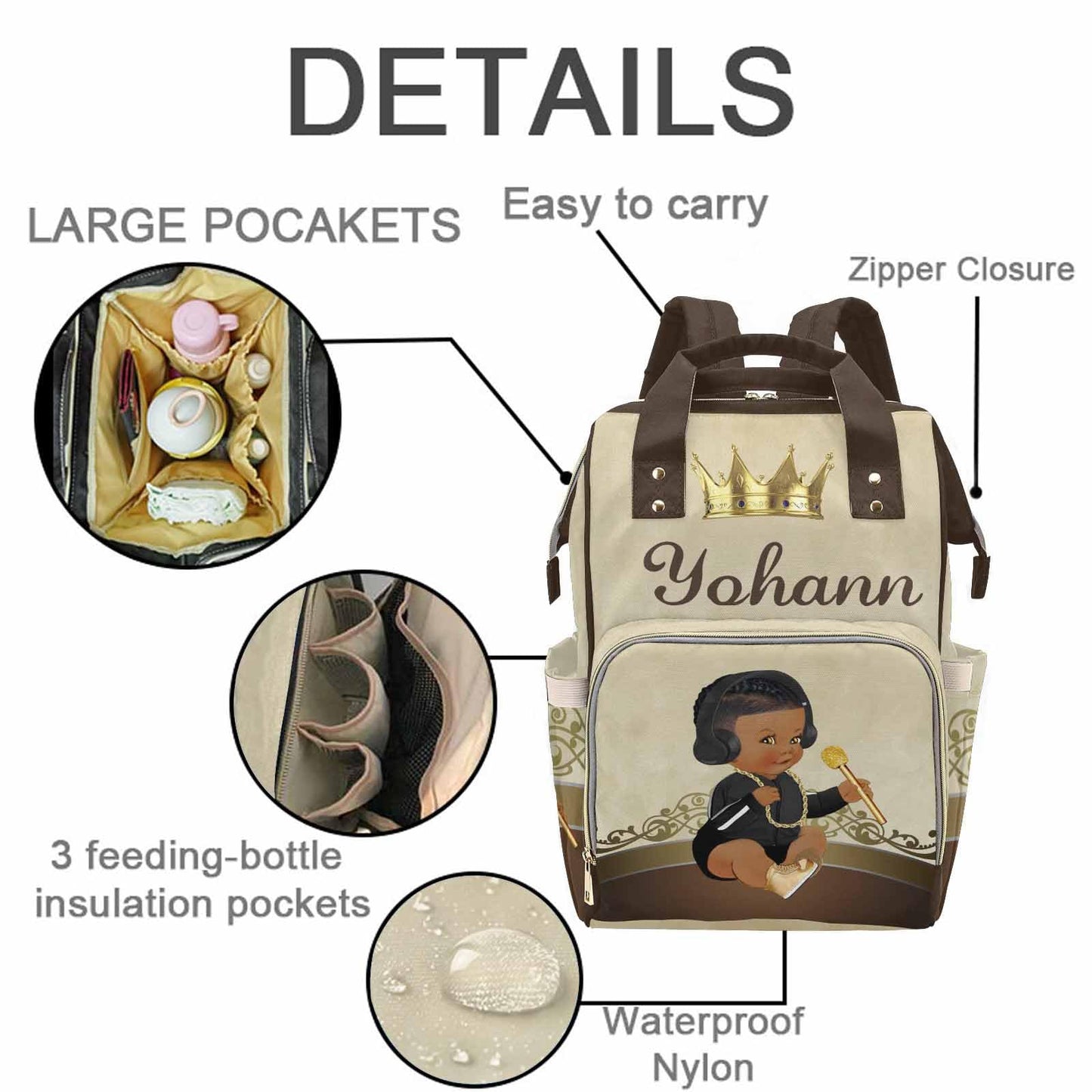 M Yescustom Personalized Name Diaper Bag Backpack, Crown Diaper Baby Bags For Mom & Dad, Portable Travel Back Pack Baby Shower G