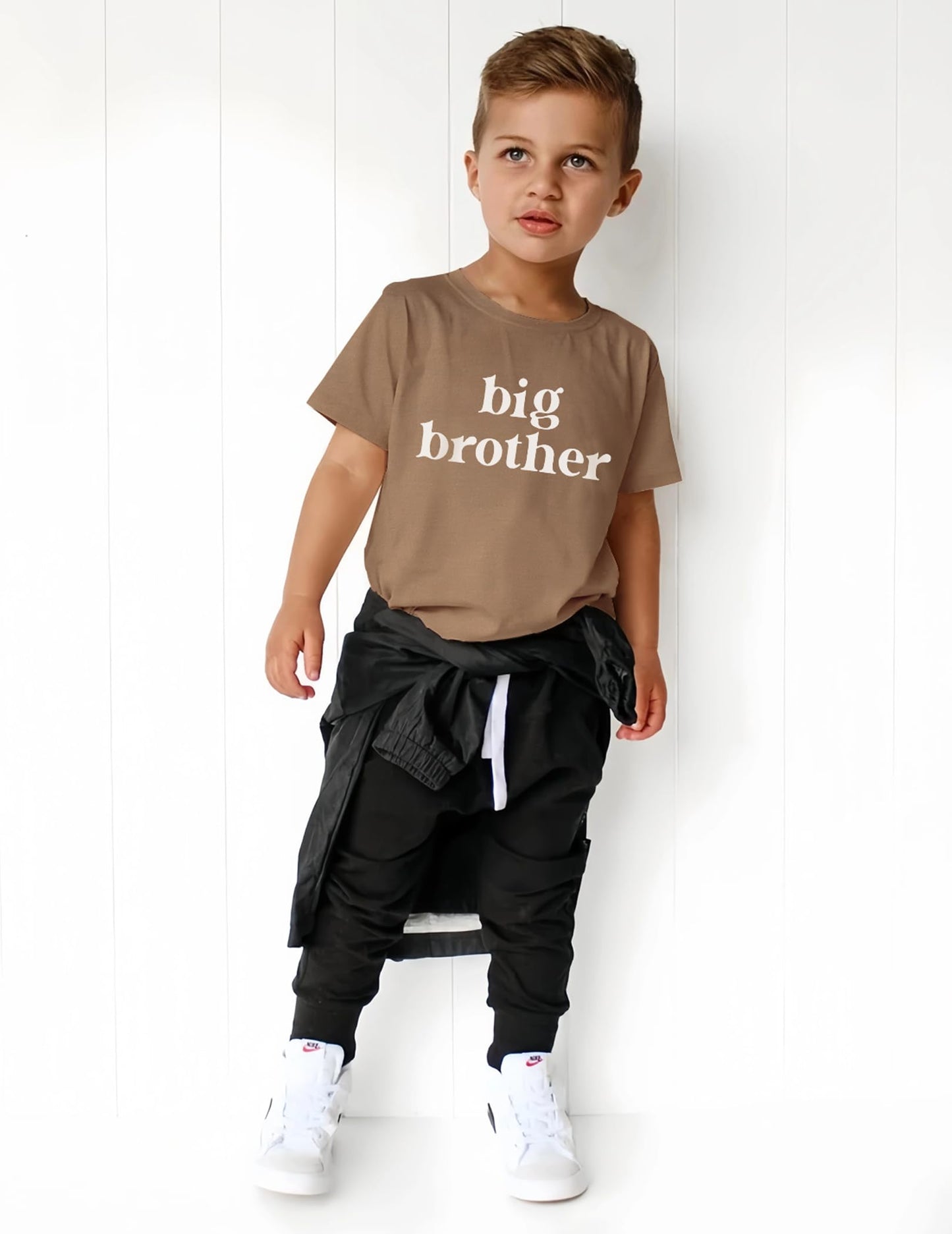 Sanixjoo Big Brother Shirt Toddler Baby Boy Promoted To Big Brother Announcement Tshirt Kids Short Sleeve Clothes(Brown,6-7Years