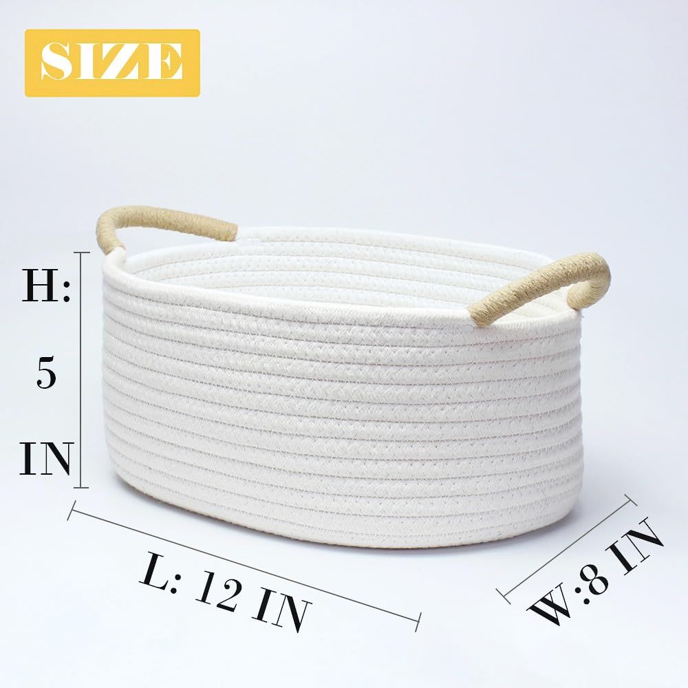Yimi'S Dream Gift Baskets Empty, Small Basket For Organizing, White Cotton Rope Basket With Handle For Decor, Baby Cat Dog Toy (