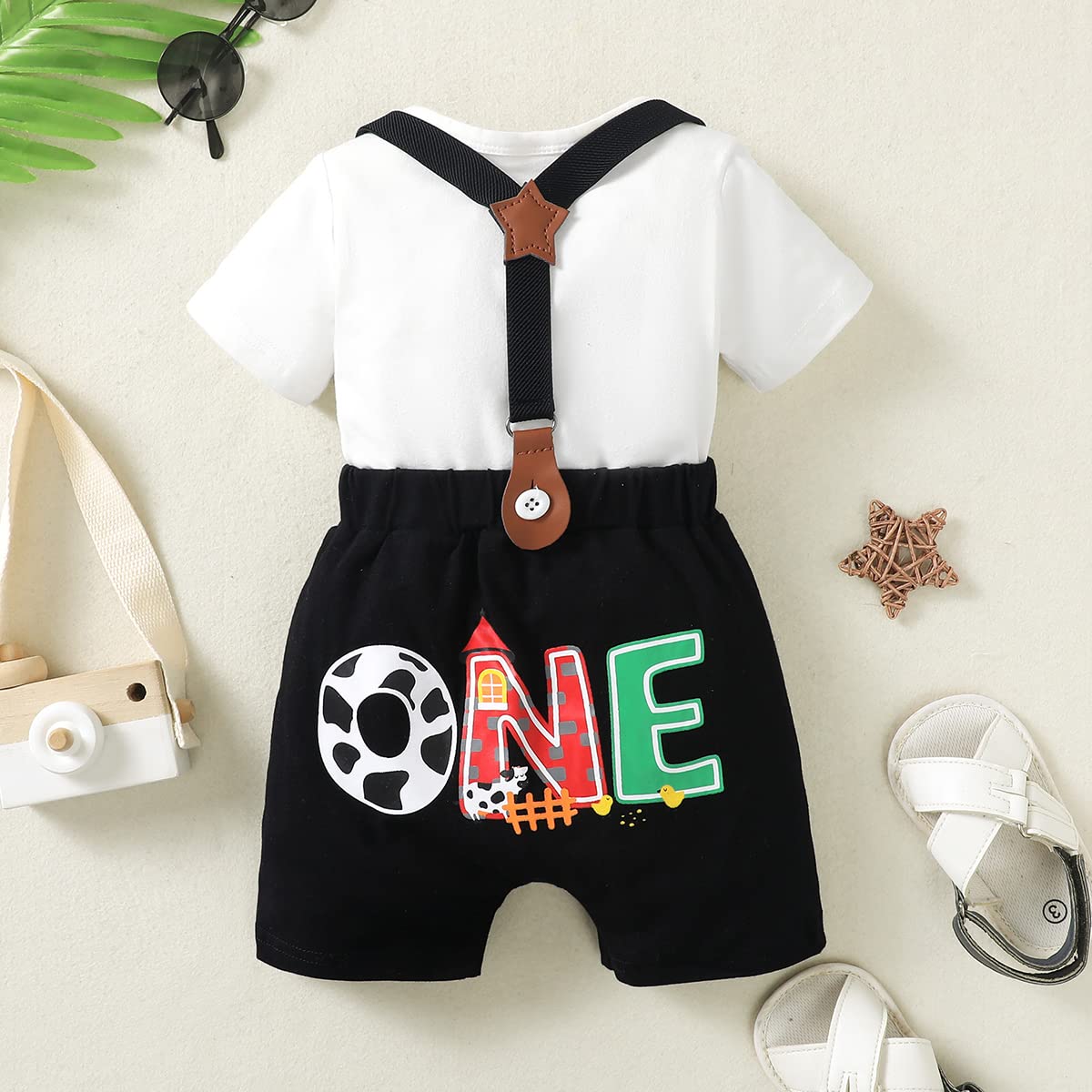 Baby Boy Birthday Outfit 1St Birthday Outfit Boy Farm 1St Birthday Outfit (Black-Short, 12-18 Months)