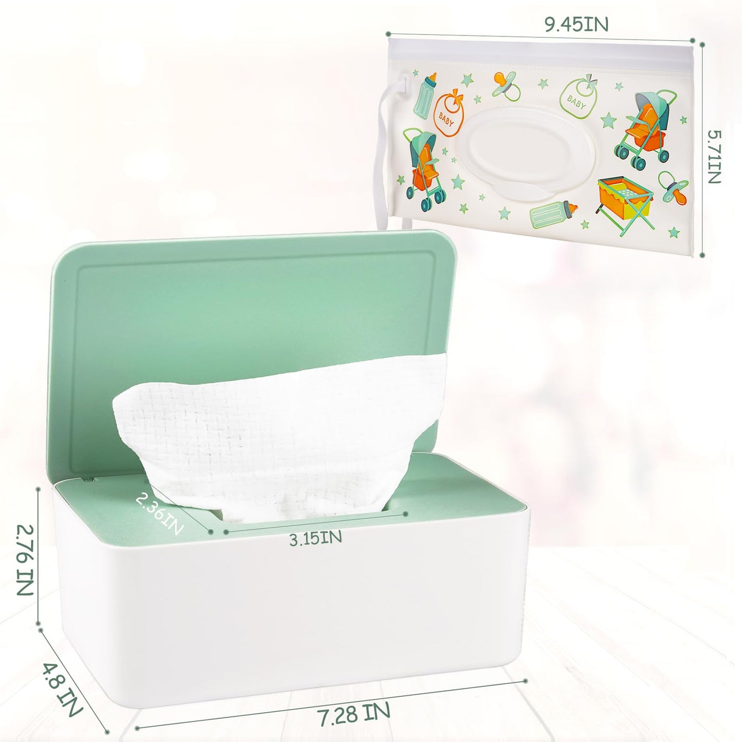 Whiidoom Diaper Wipes Dispenser Wipes Holder, Wipes Tissue Case Keeps Wipes Fresh Tissue Wipes Container With Lid (Green)