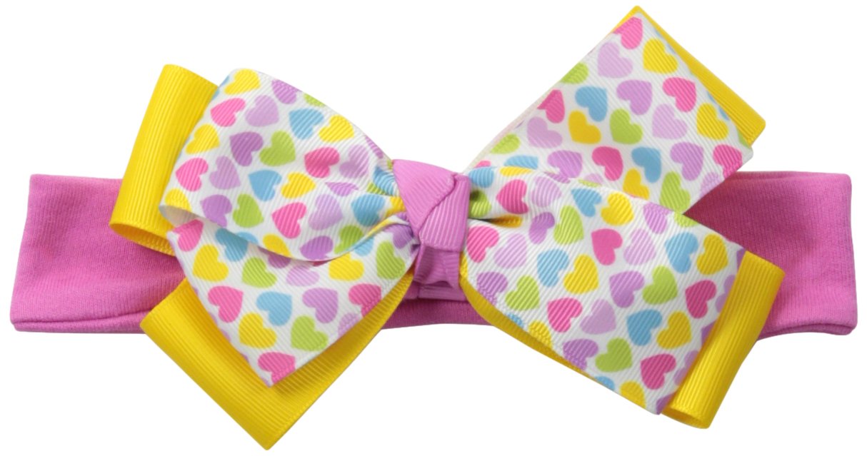 Lovespun Baby Girls Multi Color Heart Print Bow Headband, Pink, One Size/Petite