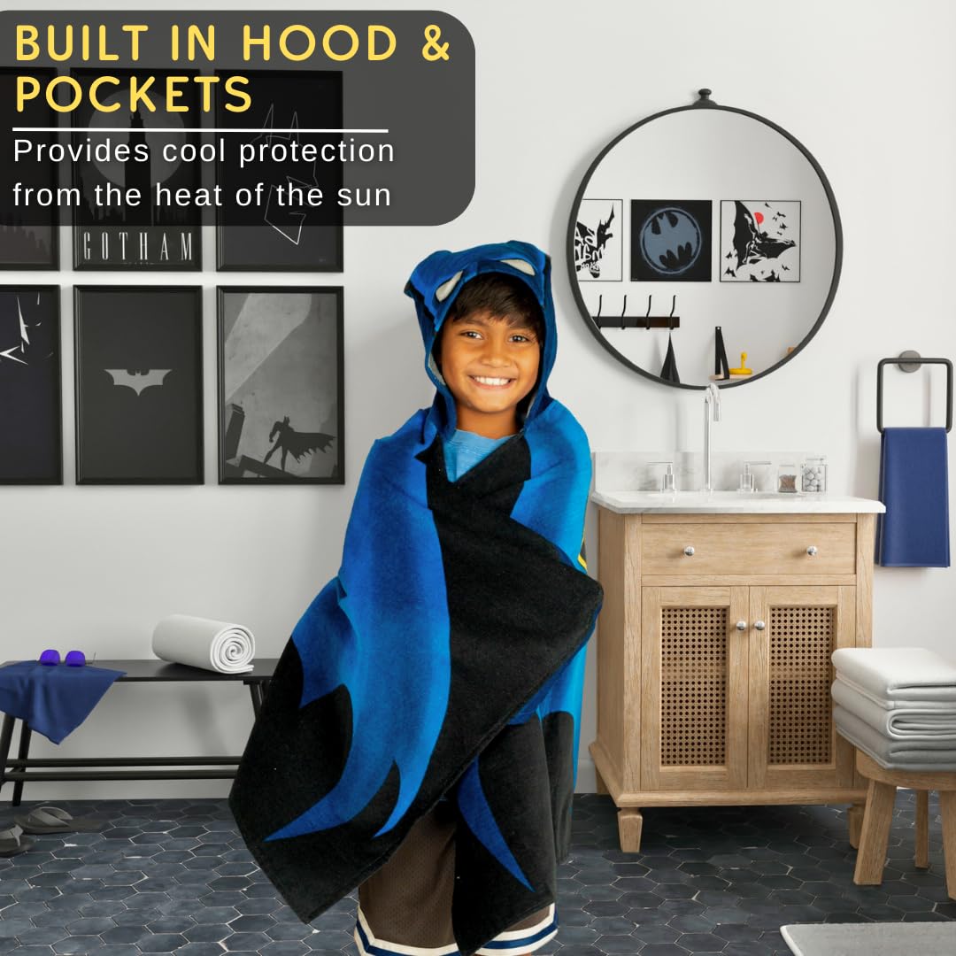 Franco Batman Kids Super Soft Bath/Pool/Beach Soft Cotton Terry Hooded Towel Wrap, 24 In X 50 In, (Officially Licensed Product)