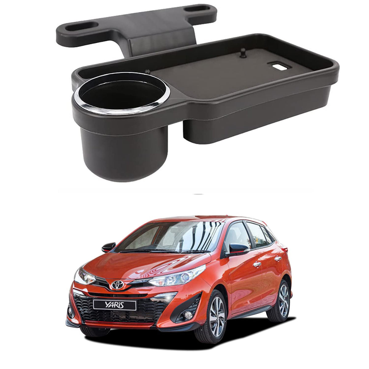 Oshotto (FT04) Foldable Car Auto Headrest Rear Back Seat Table Drink Food Cup Tray Holder Compatible with Toyota Yaris  Black
