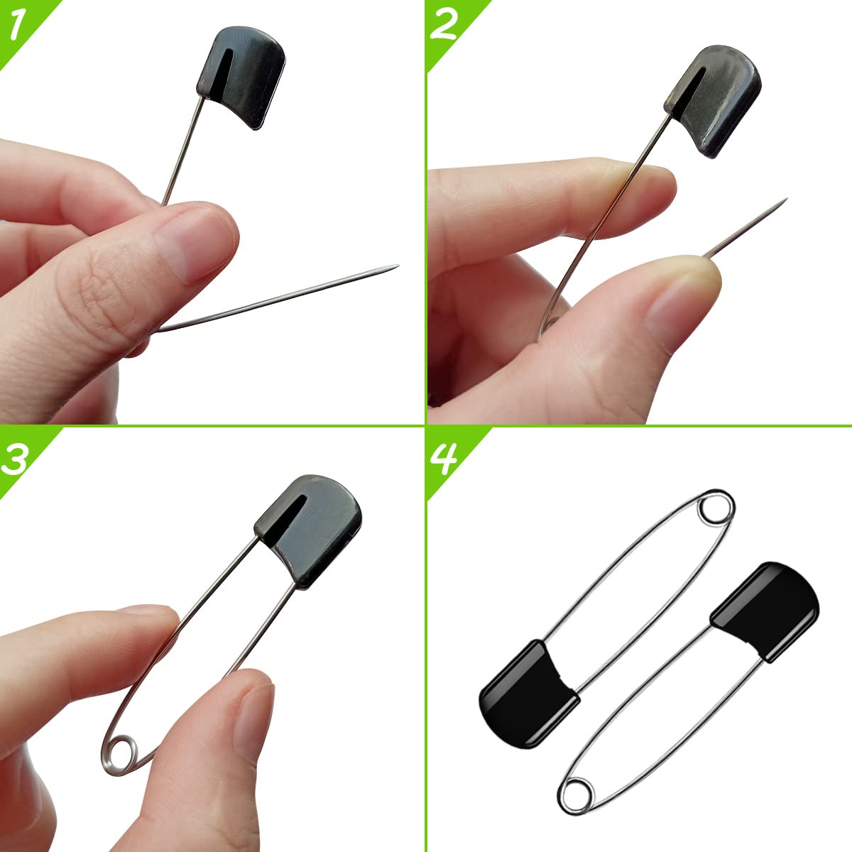 50 Pcs Diaper Pins, Plastic Head Safety Pin With Safe Locking Closures (Black)