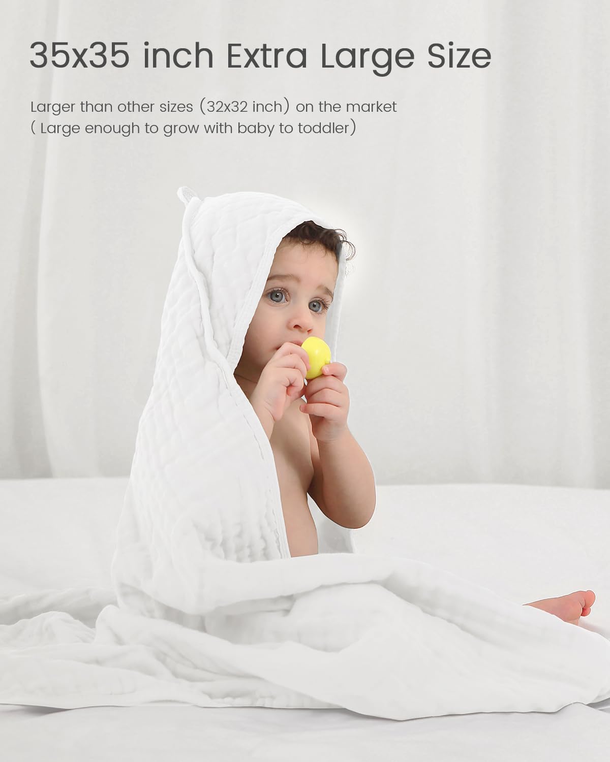 Faverdiiy Hooded Baby Towels For Newborn, 35X35 Inch 3 Pack 100% Muslin Cotton Baby Bath Towel, Soft Baby Beach Towels With Hood