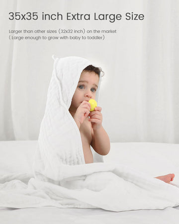 Faverdiiy Hooded Baby Towels For Newborn, 35X35 Inch 3 Pack 100% Muslin Cotton Baby Bath Towel, Soft Baby Beach Towels With Hood
