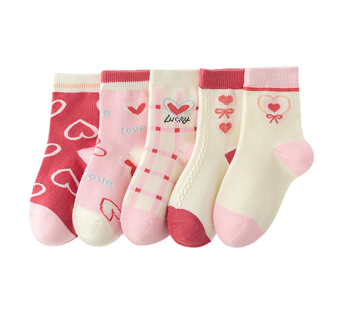 Syga 5 Pairs Baby Girl Boy Regular Socks, Toddlers Infant Cotton Warm Stretch Crew Socks With Heart Design, Suitable For Ages 18