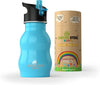 Kids Water Bottle With Straw & Handle, 12 Oz Blue - Eco Friendly Toddler Cups With Straws - Easy Sip Metal Water Bottle For Kids