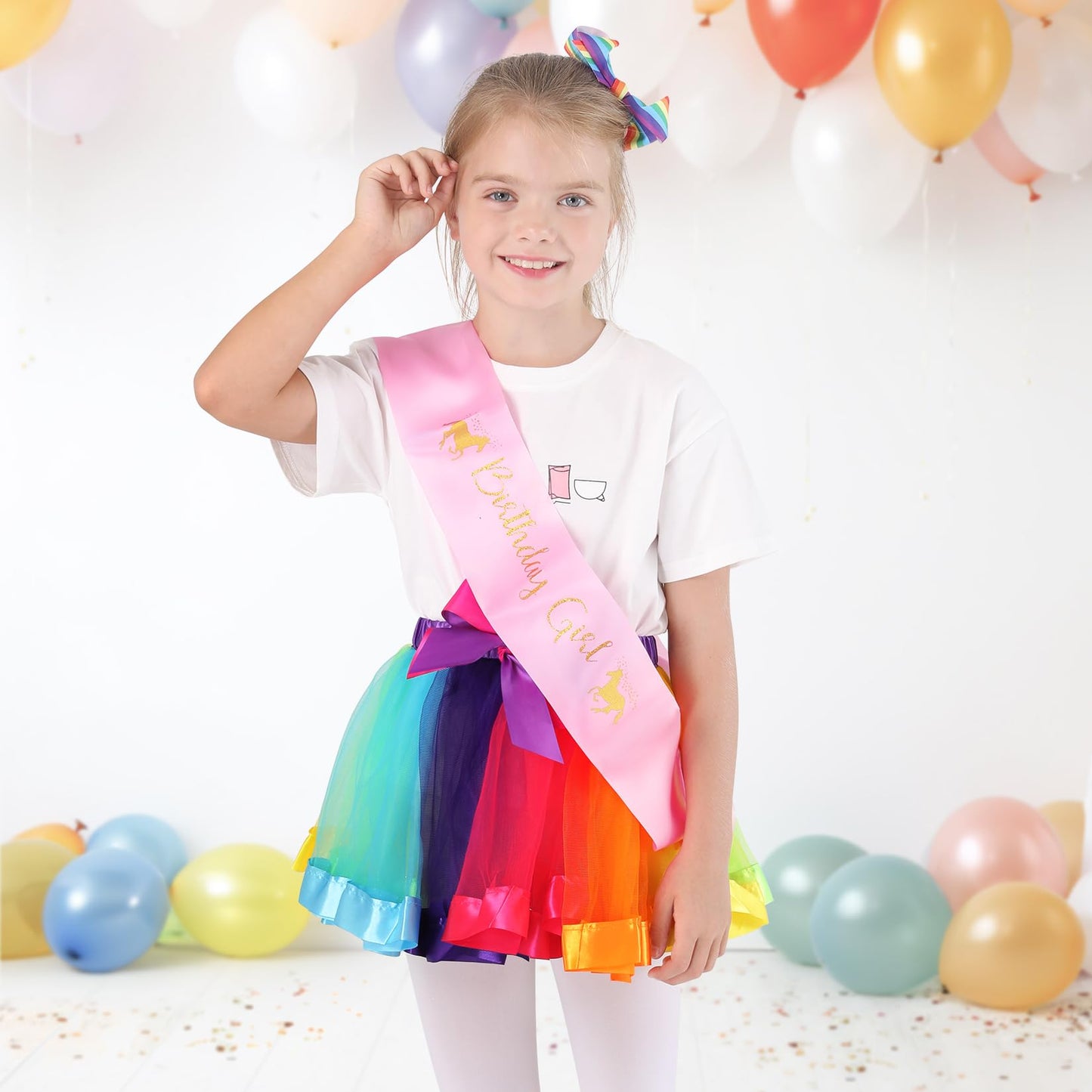 Layered Rainbow Tutu Skirt Costumes Set With Hair Bows Clips And Satin Sash For Girls Birthday Party Dress Up