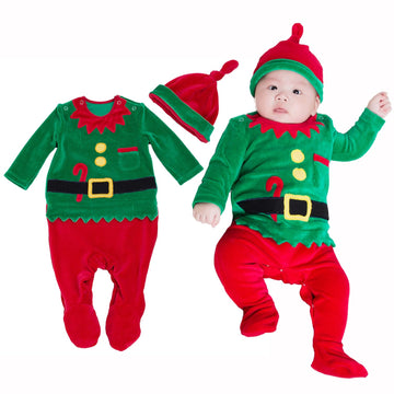 Fancyinn Infant Baby Boys Girls Christmas Costume Elf Romper Long Sleeves Santa Tree Outfit With Hat Green 0-3 Months