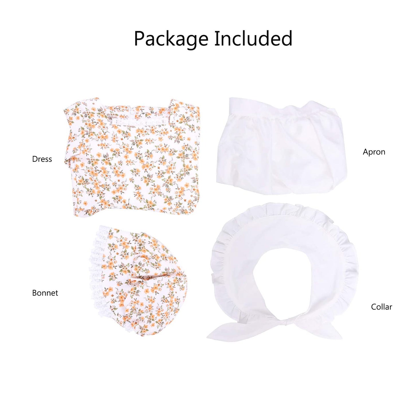 Vibsion Girls Prairie Pioneer Costume Pilgrim Dress Kids Floral Colonial Village Girl Costume Bonnet Apron Set Halloween