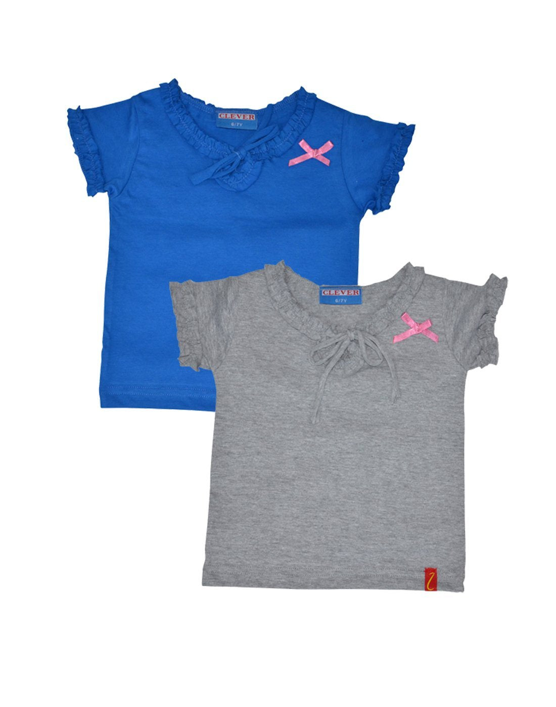 Clever Baby Girls Tshirt(ZCGT004GRYBLU1213Yrs_GreyBlue_1213 Years)