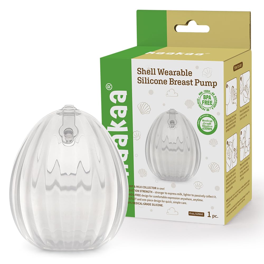 Haakaa Shell Wearable Hands-Free Manual Breast Pump/Milk Collector (2.5 Oz/75 Ml, 4 Oz/120 Ml) - Medical-Grade Silicone - Compac