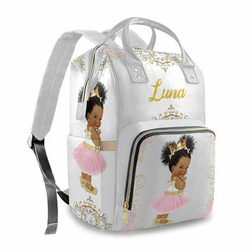 Artsadd Personalized Name Diaper Bag Backpack for Mom and Dad, Custom Royal Princess Baby Bags for Newborn African/American Boys