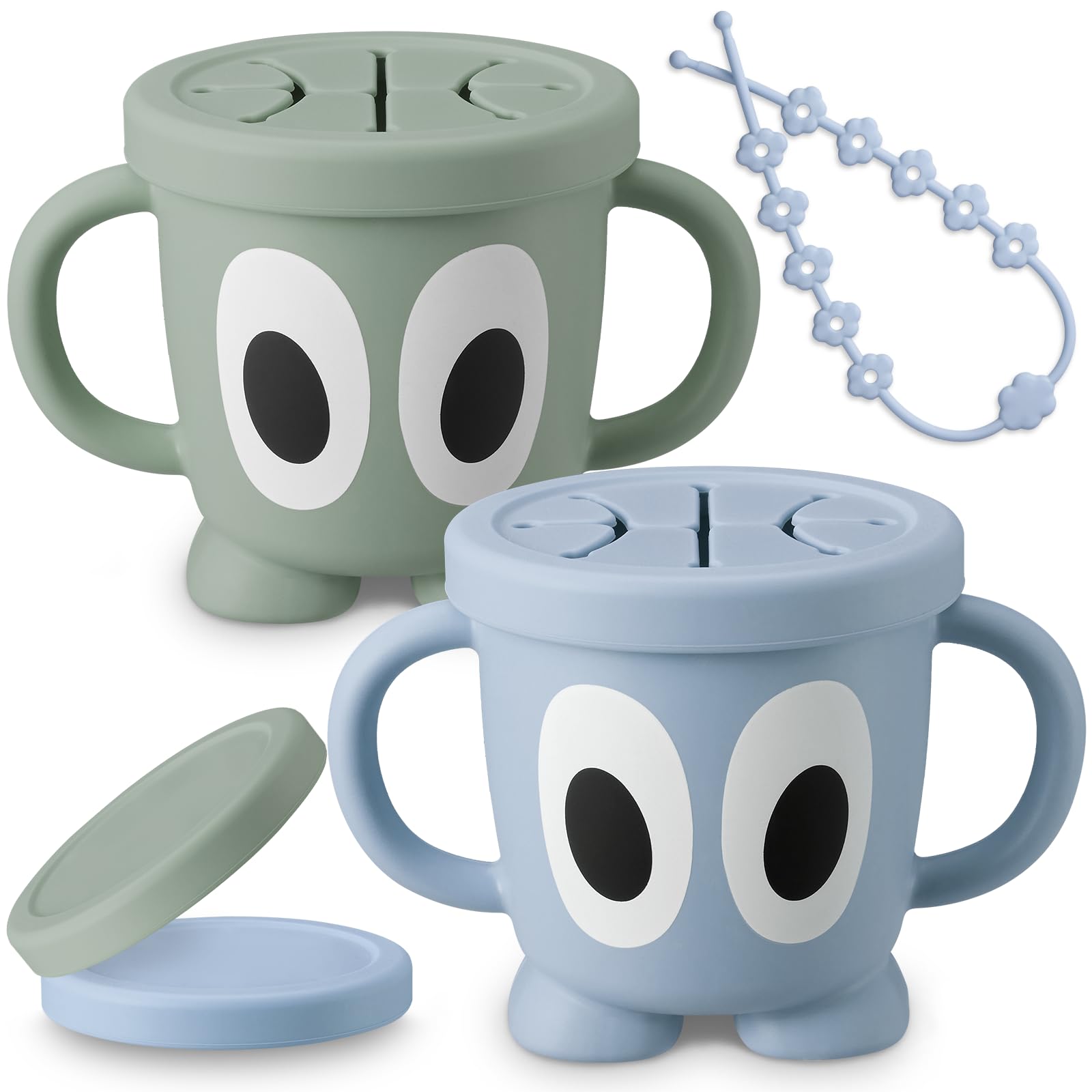 Jkevow Silicone Snack Cups Food Container for Toddlers and Babies, Spill Proof Training Cup with Snack Cup Lid & Dust Proof Lid,