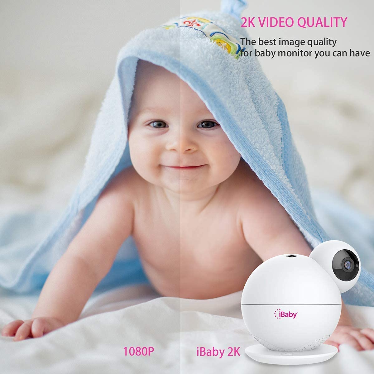 Ibaby M8 2K Smart Baby Monitor, 355 Pan 110 Tilt And 2-Way Talk, Video Baby Monitor With Crying And Motion Alerts, Moonlight Pro