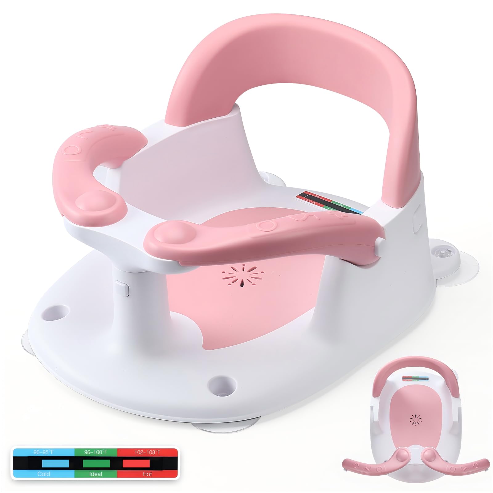 NFSVLB Baby Bath Seat for Babies Sitting Up with Temperature Alert+Soft Cushion+Suction Cup,Infant Bath Seat for Baby 6 Months &