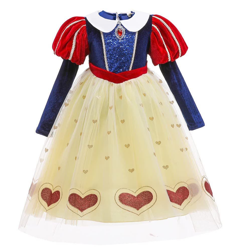 MYRISAM Snow White Princess Costume Girls Long Sleeve Halloween Carnival Christmas Wedding Birthday Party Dress 5-6T