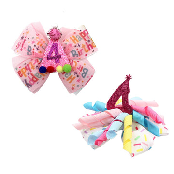 2PACK Hair Bow Hair Clips for Baby Girls, Sprinkle Confetti 4 years old Birthday Decorations Girl, Pink Baby Girls Ice Cream Hai