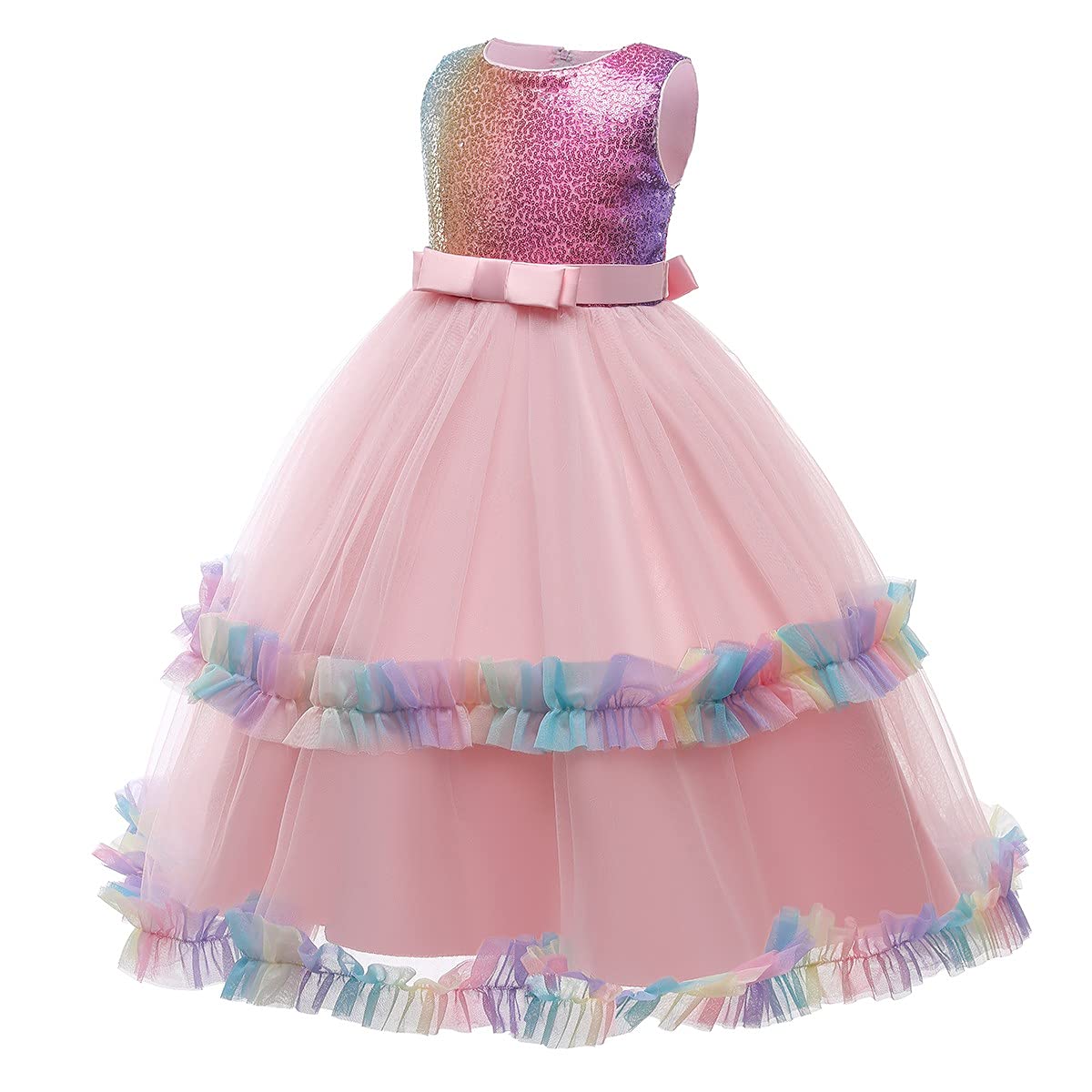 Izkizf Girls Unicorn Costume Sequins Princess Long Maxi Tulle Dress W/Headband Birthday Party Halloween Cosplay Dress Up Outfits