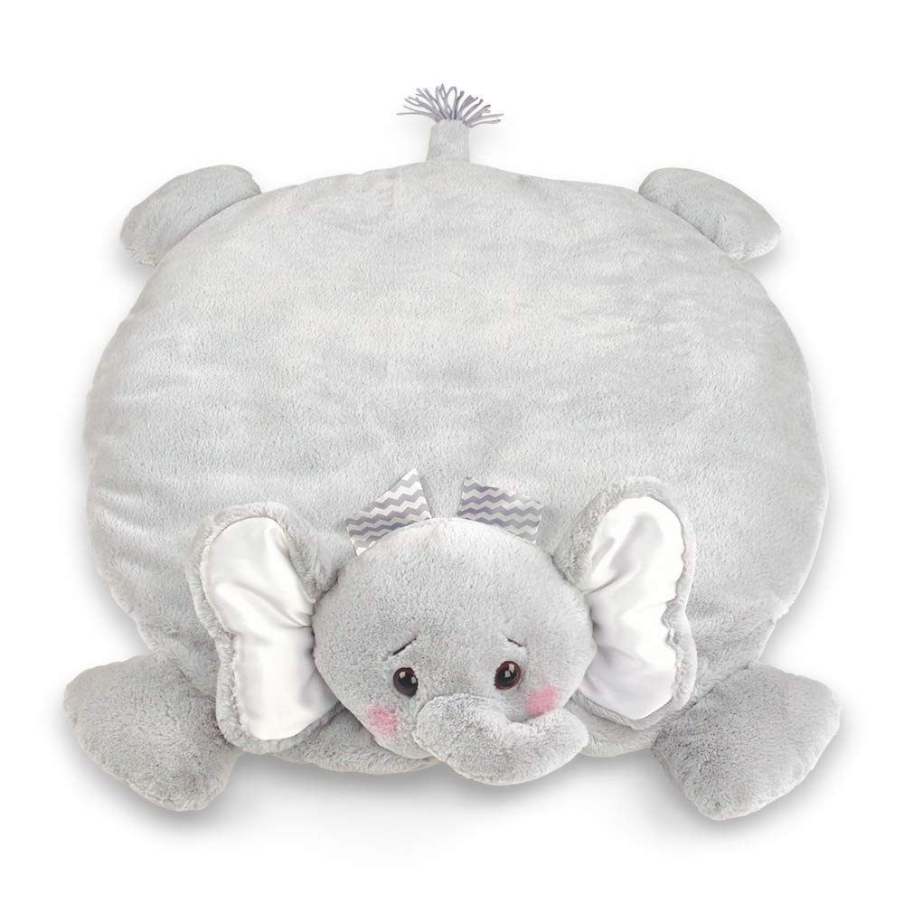 Bearington Baby Lil Spout Tummy Time Mat, 30 X 30 Inch Elephant Plush Stuffed Animal Blanket, Baby Elephant Nursery D  Cor