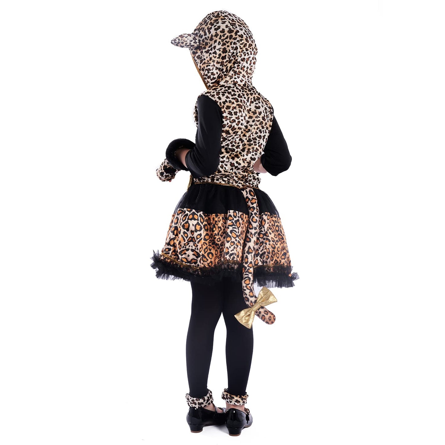 Lingway Toys Cheetah Costume For Girl'S Halloween,Girl'S Leopard Costume Dress With Tights,Glovelettes,Tail Large(12-14)