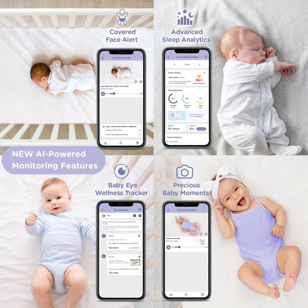 Hubble Connected Skyvision Ai-Enhanced Smart Camera Baby Monitor With Secure Connection, Crib Mount, Remote Pan Tilt Zoom, 2-Way