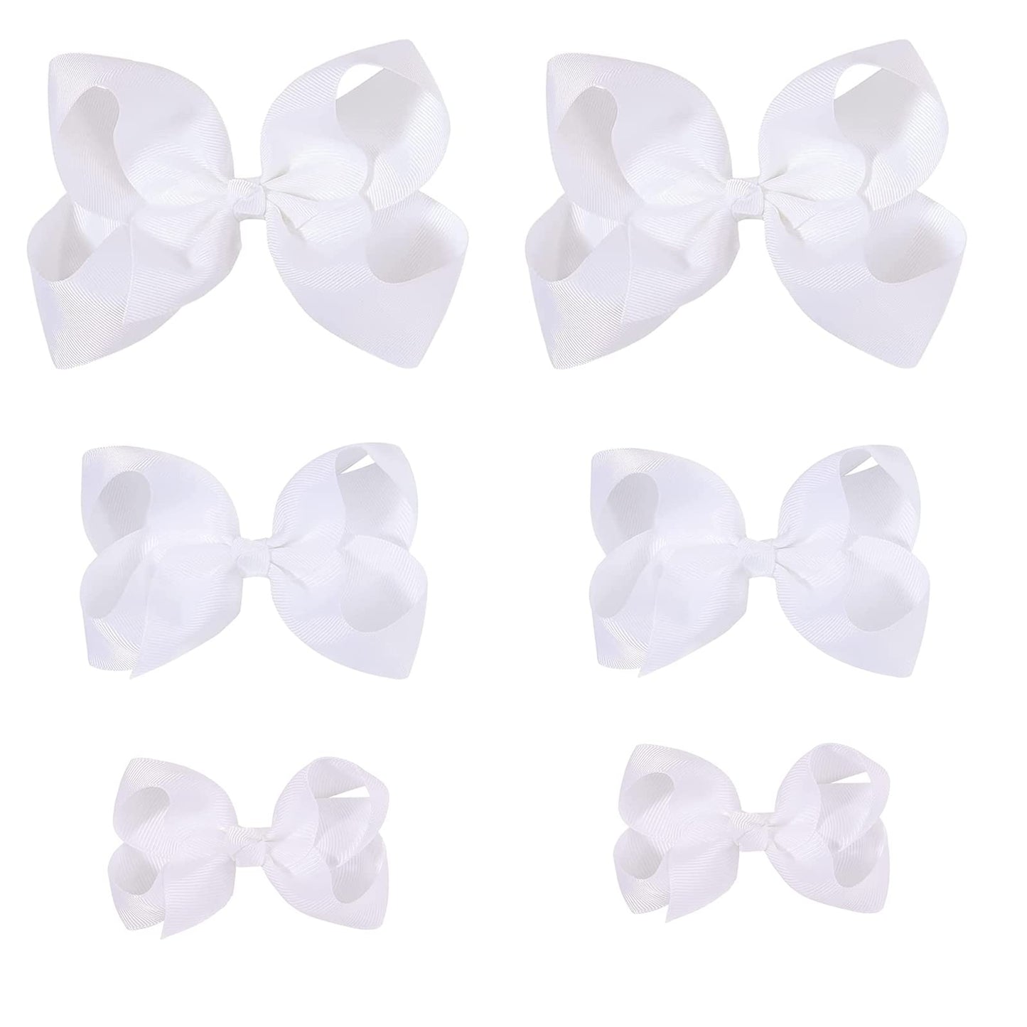White Bows For Girls,6Pcs Hand-Made Grosgrain Ribbon Hair Bows Alligator Clips Hair Accessories For Little Teen Toddler Girls Ki