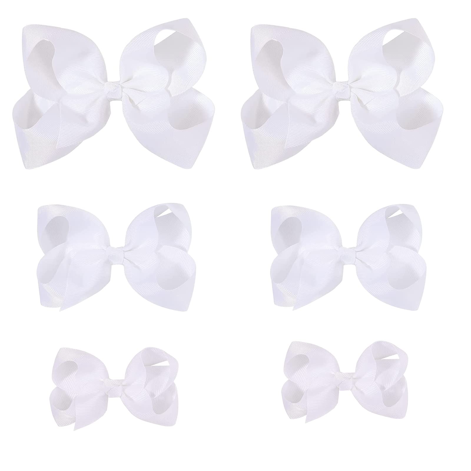 White Bows For Girls,6Pcs Hand-Made Grosgrain Ribbon Hair Bows Alligator Clips Hair Accessories For Little Teen Toddler Girls Ki
