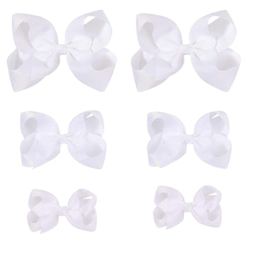 White Bows For Girls,6Pcs Hand-Made Grosgrain Ribbon Hair Bows Alligator Clips Hair Accessories For Little Teen Toddler Girls Ki