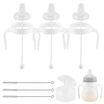 Sippy Cup Conversion Kit For Mam Bottles, Spill-Proof Transition Kit With Silicone Sippy Spout Nipple, Weighted Straw, Handle, 3