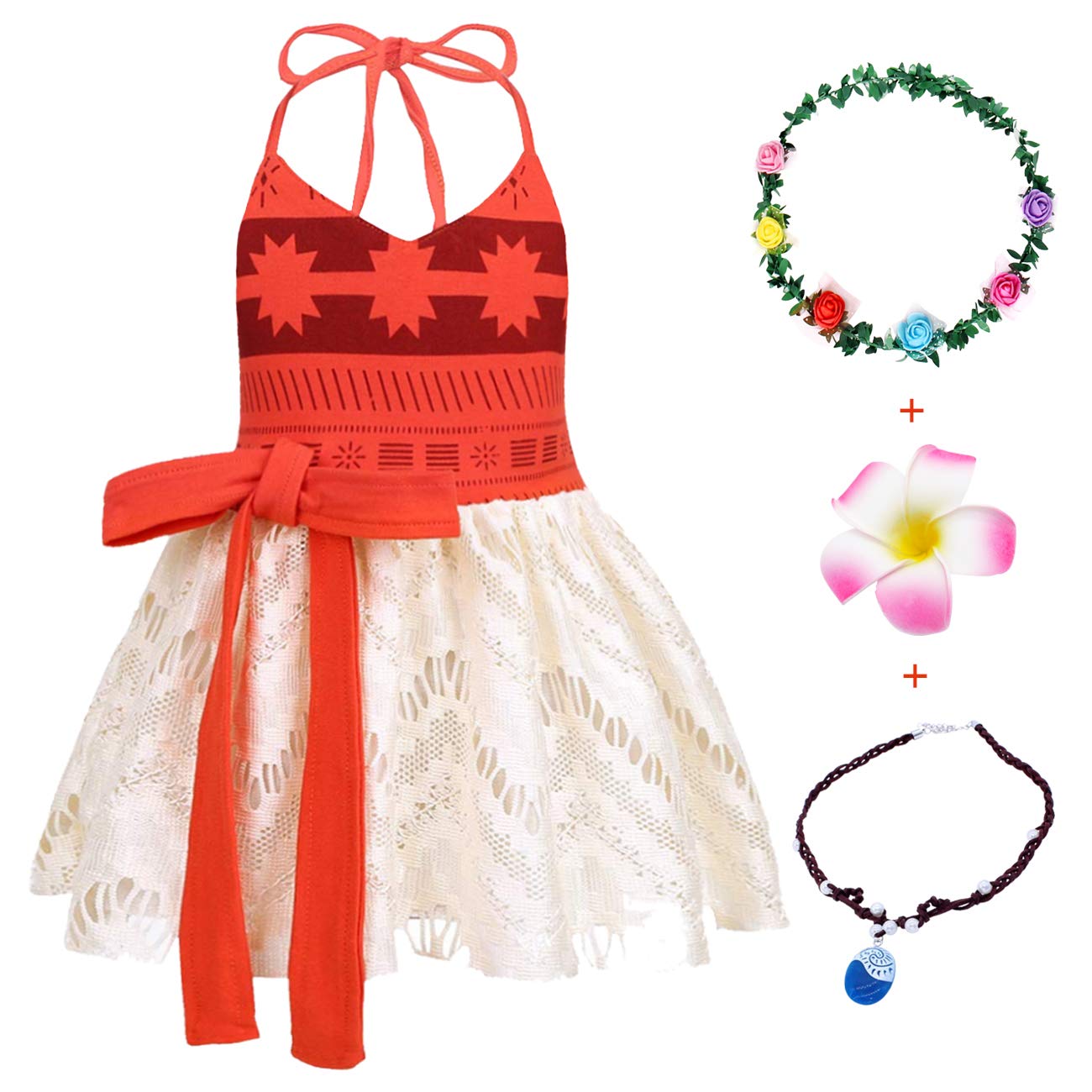 Jurebecia Princess Costume For Baby Girls First Birthday Party Toddler Kids Backless Dress Cosplay With Flower Clip Necklace Hea