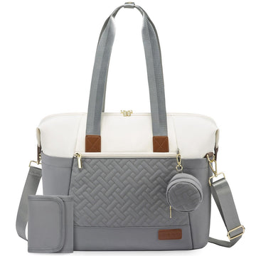 Lovevook Diaper Bag Tote, Large Baby Tote Bag, Travel Diaper Tote For Mom And Dad With Changing Pad And First Aid Bag,Gray/Beige