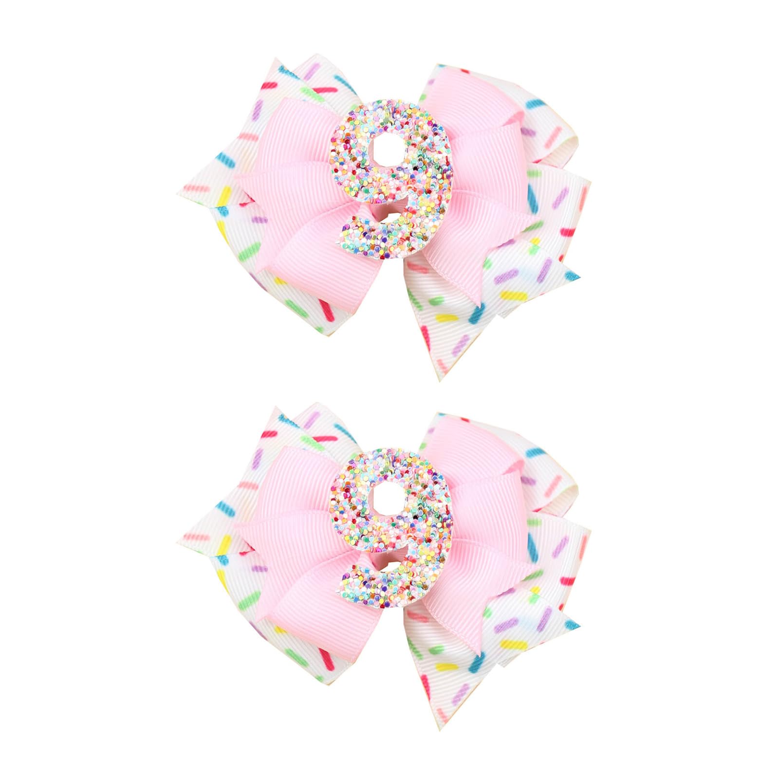 Birthday Hair Bow for Baby Girls - 2Pcs Pink Sprinkle Hair Clips for 9th Birthday Glitter Ice Cream Baby Bow Party Decorations f