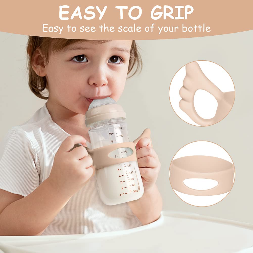 Aolso Silicone Baby Bottle Handles, 2Pcs Pink/White Easy Grip Handles For Wide-Neck Bottles, Bpa-Free, Dishwasher Safe