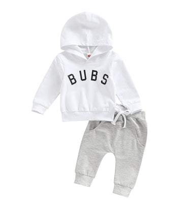 Baby Boys&Girls Cothes 3 6 9 12 18 24M 3T Pants Set Hooded Patchwork Hoodie Striped Sweatpants Fall Winter Outfit(White-Bubs, 2-