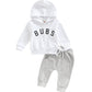 Baby Boys Cothes 3 6 9 12 18 24M 3T Pants Set Hooded Patchwork Hoodie Striped Sweatpants Fall Winter Outfit(White-Bubs, 6-12 Mon