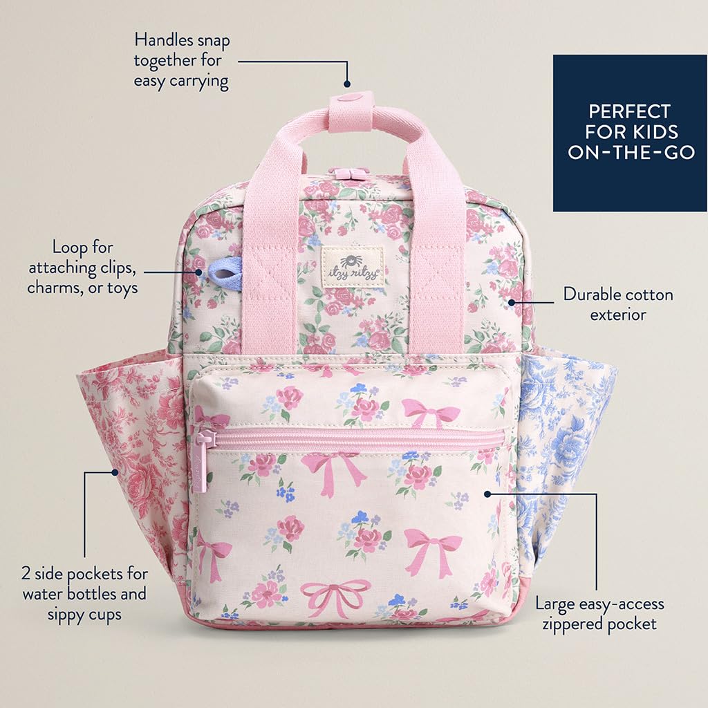 Itzy Ritzy Toddler Backpack - Daycare Bag - Features Adjustable Shoulder Straps, 2 Side Pockets & Spacious Interior With Wipeabl