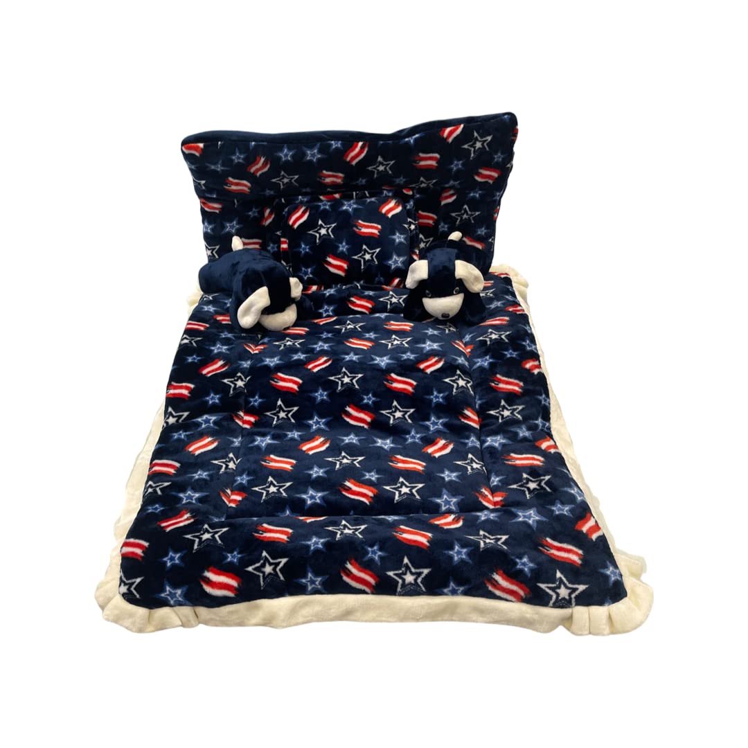 Pinks & Blues Full Sleeping 5 Piece Baby Bedding Set With 2 Puppy Shape Side Pillows (042Months) (Printed Navy Blue)